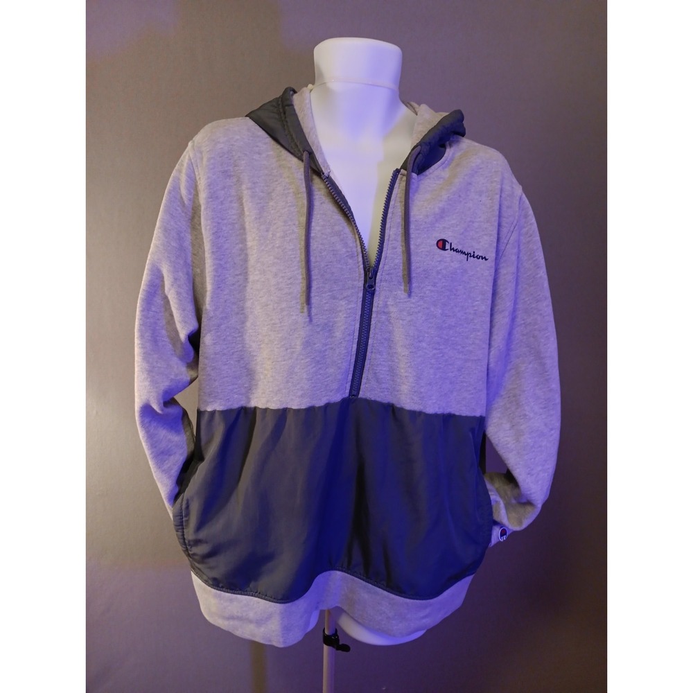 Champion Men's Fleece Athletic Half Zip Two Tone Hoodie Oxford Gray Heather XL